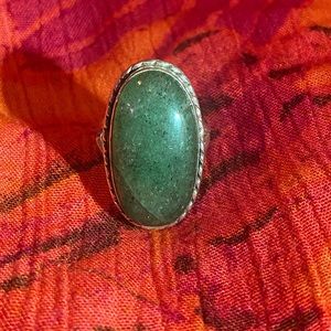 Vintage 925 Aventurine and Sterling Silver Ring, Size 6.5